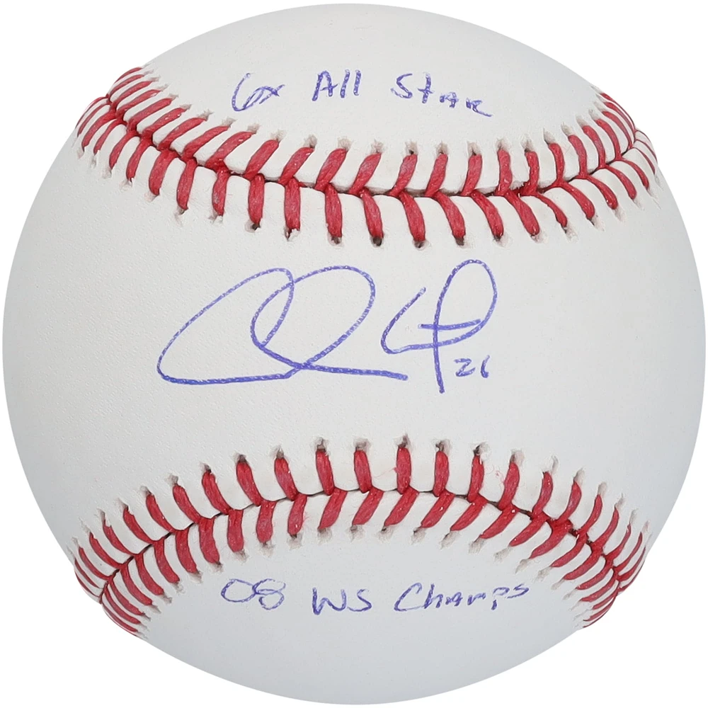 Chase Utley Philadelphia Phillies Autographed Baseball with "6x All Star" & "08 WS Champs" Inscriptions