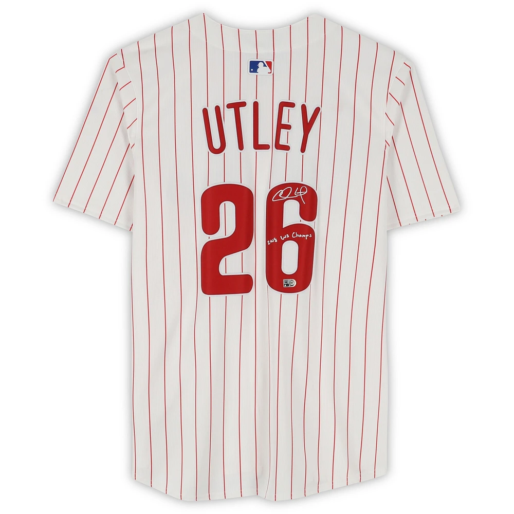 Chase Utley Philadelphia Phillies Autographed White Nike Limited Jersey with "2008 WS Champs" Inscription