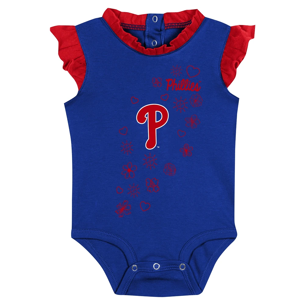 Ensemble body, bavoir et chaussons Fanatics Royal Philadelphia Phillies Happy Baseball pour filles, nouveau-nés nourrissons