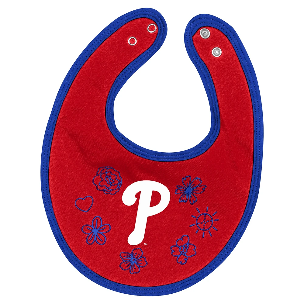 Ensemble body, bavoir et chaussons Fanatics Royal Philadelphia Phillies Happy Baseball pour filles, nouveau-nés nourrissons