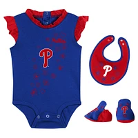 Ensemble body, bavoir et chaussons Fanatics Royal Philadelphia Phillies Happy Baseball pour filles, nouveau-nés nourrissons