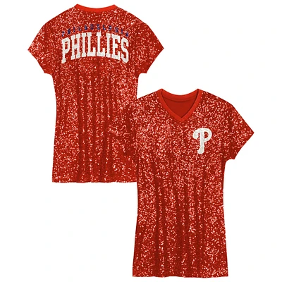 Robe rouge à paillettes et col en V pour filles d'âge préscolaire des Philadelphia Phillies