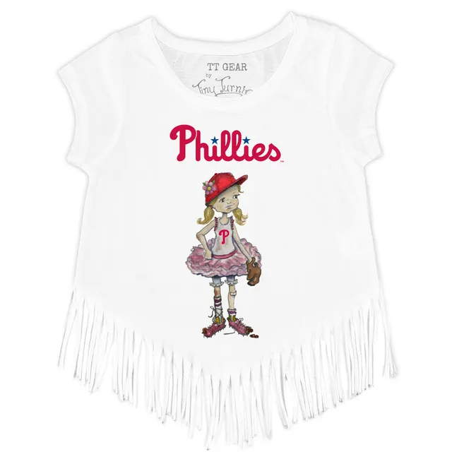 Girls Toddler Tiny Turnip Red Philadelphia Phillies Unicorn Fringe T-Shirt Size:3T