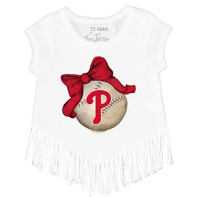 Lids Philadelphia Phillies Tiny Turnip Girls Toddler Baseball Bow Fringe T- Shirt - Red