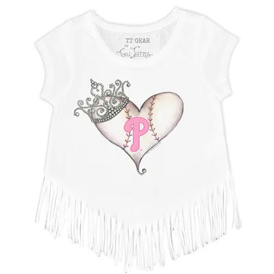 Girls Youth Tiny Turnip White Houston Astros Baseball Tiara Heart Fringe T-Shirt Size: Large