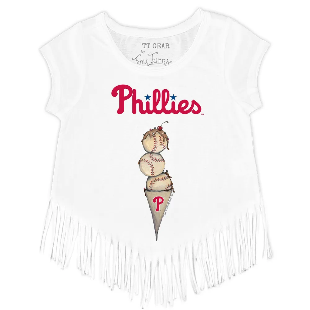 Girls Youth Tiny Turnip White Philadelphia Phillies Unicorn Fringe T-Shirt Size: Medium