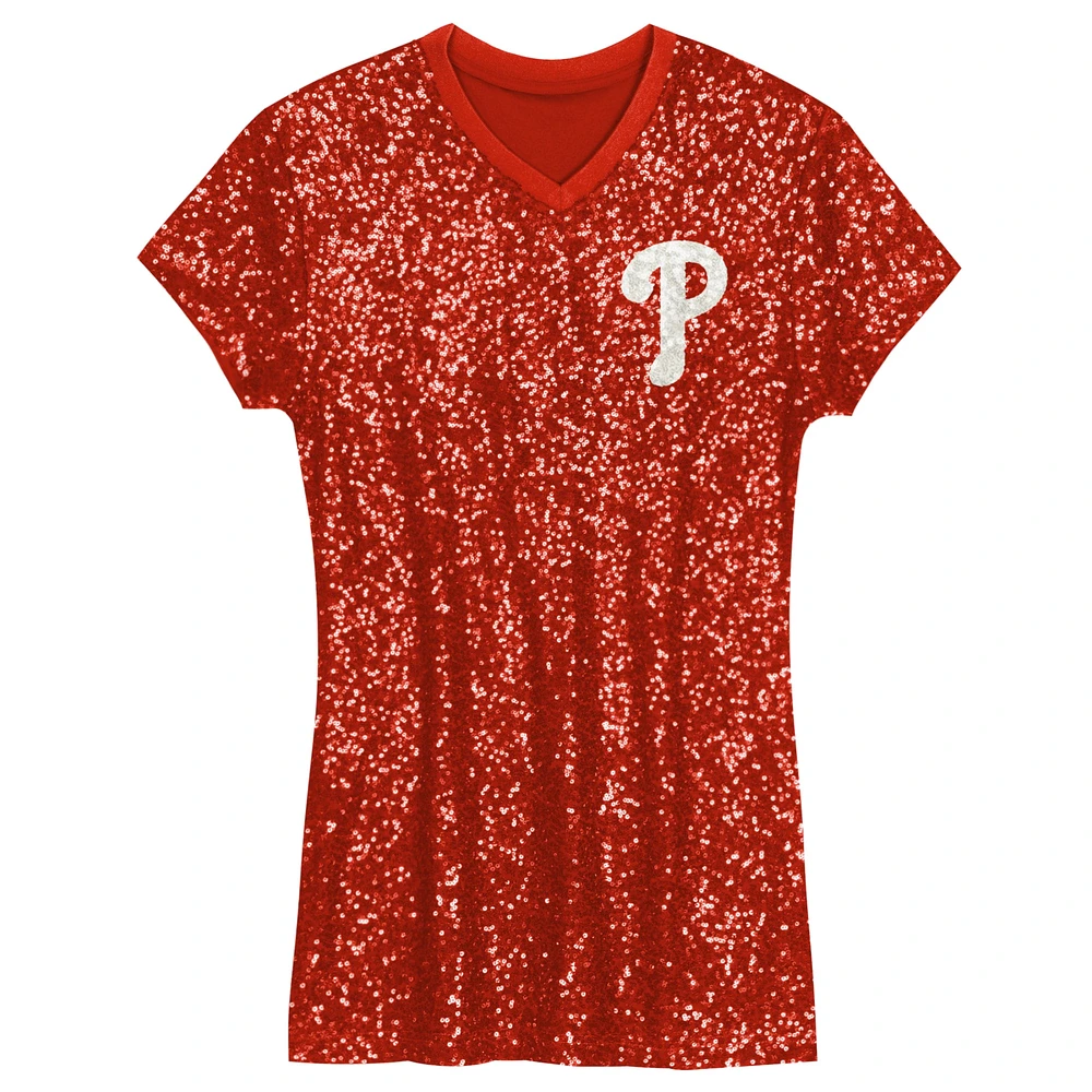 Robe à paillettes rouge col en V pour fille des Philadelphia Phillies