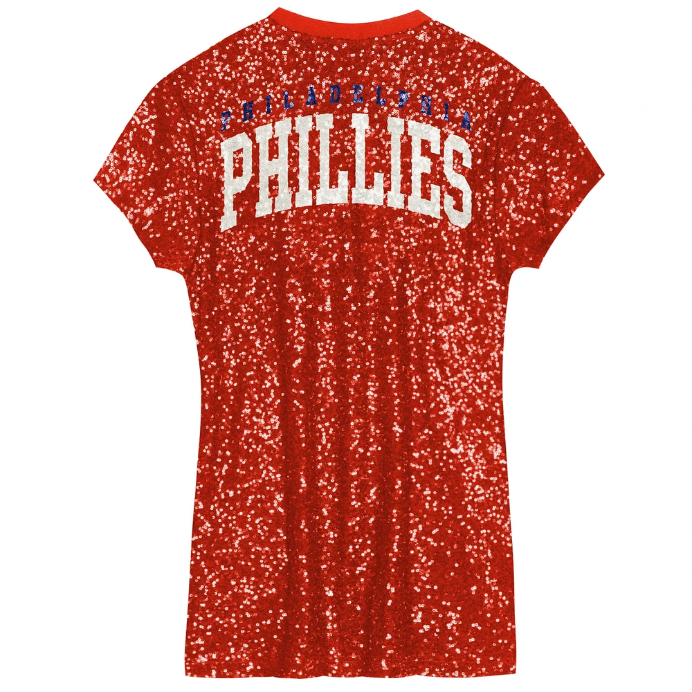 Robe à paillettes rouge col en V pour fille des Philadelphia Phillies