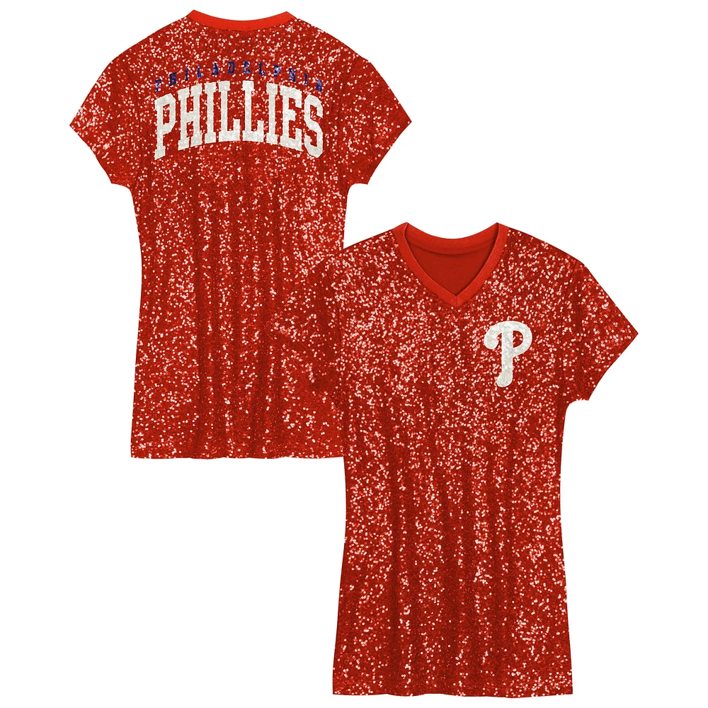 Robe à paillettes rouge col en V pour fille des Philadelphia Phillies