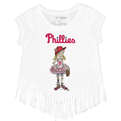 Philadelphia Phillies Tiny Turnip Girls Youth Babes Fringe T-Shirt - White