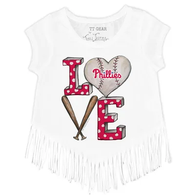 Philadelphia Phillies Tiny Turnip Girls Youth Baseball Love Fringe T-Shirt - White