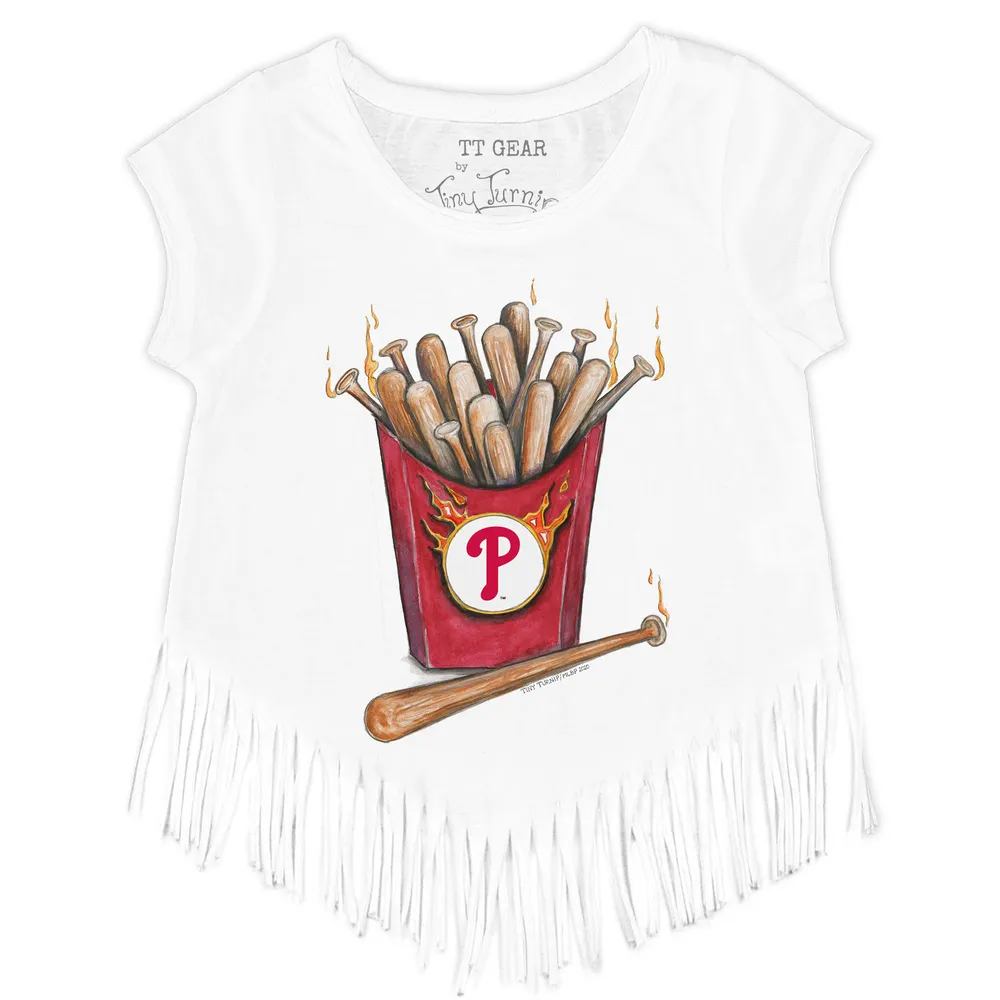 Lids Philadelphia Phillies Tiny Turnip Girls Toddler Hot Bats Fringe  T-Shirt - Red