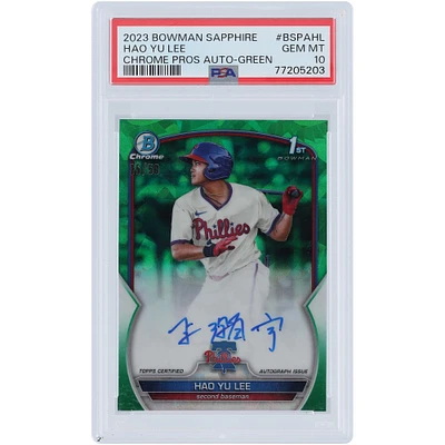 Hao Yu Lee Philadelphia Phillies Autographed 2023 Bowman Chrome Sapphire 1st Bowman Green Refractor #BSPA-HL #35/50 PSA Authenticated 10 Card