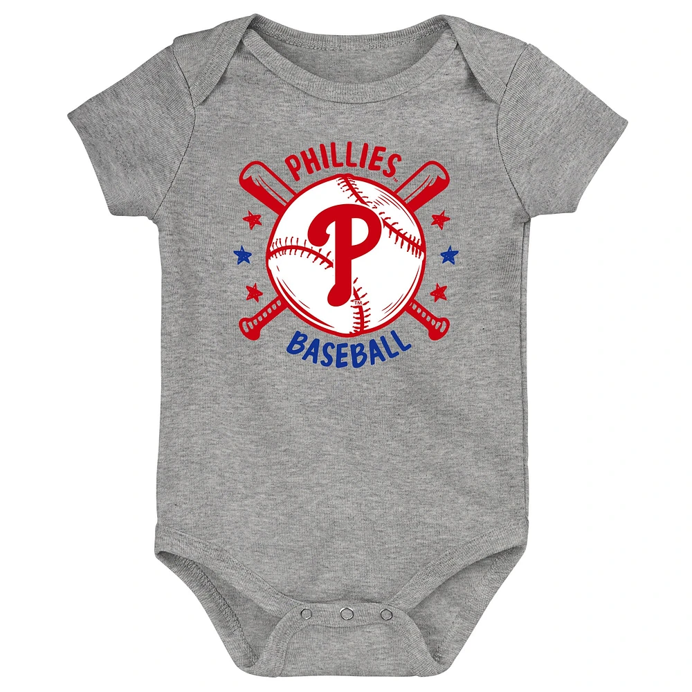 Lot de 3 bodies bleus pour bébé Philadelphia Phillies Batter Up
