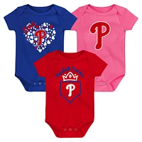 Ensemble de trois bodys Home Run des Phillies Philadelphie Rouge/Royal/Rose Infant Fanatics