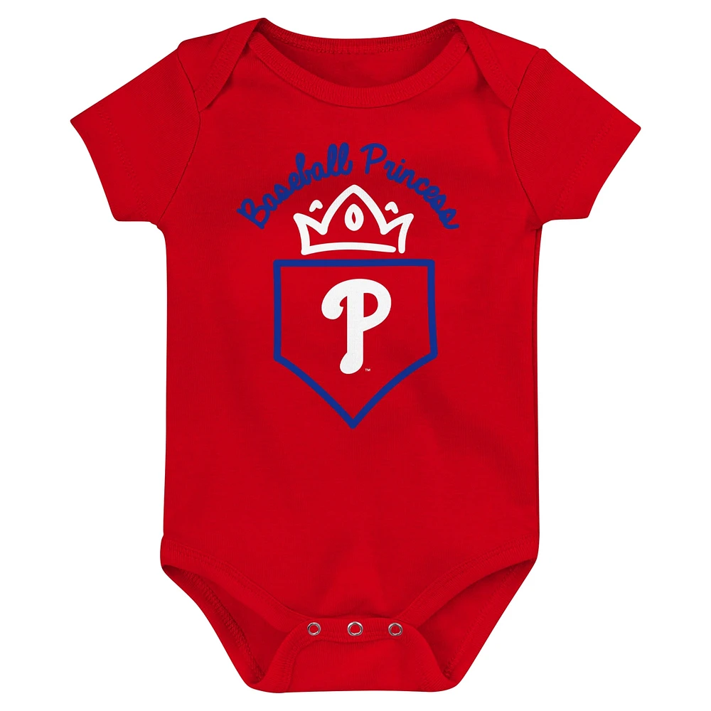 Ensemble de trois bodys Home Run des Phillies Philadelphie Rouge/Royal/Rose Infant Fanatics