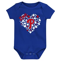 Ensemble de trois bodys Home Run des Phillies Philadelphie Rouge/Royal/Rose Infant Fanatics