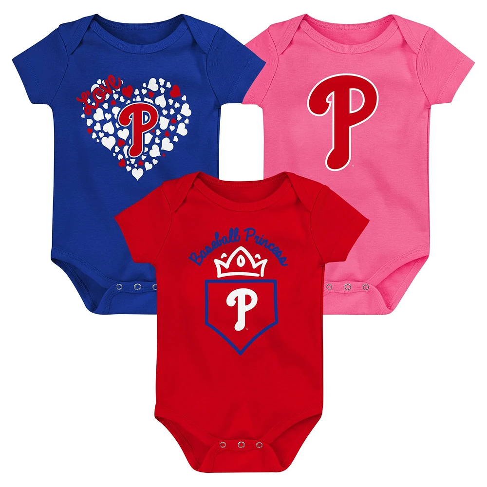 Ensemble de trois bodys Home Run des Phillies Philadelphie Rouge/Royal/Rose Infant Fanatics