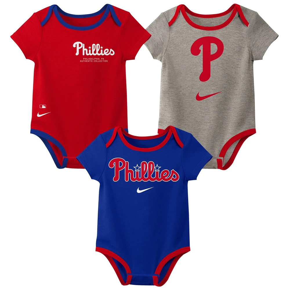 Ensemble de trois bodys Nike Philadelphia Phillies Authentic Collection pour bébé