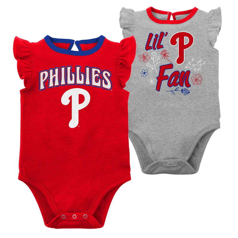 Lot de deux cache-couches Little Fan des Phillies Philadelphie rouge/gris chiné pour bébé