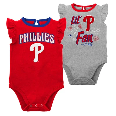 Lot de deux cache-couches Little Fan des Phillies Philadelphie rouge/gris chiné pour bébé