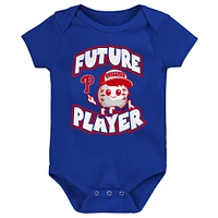 Ensemble de trois bodys joueur la ligue mineure des Phillies Philadelphie Royal/Rouge/Blanc pour bébé