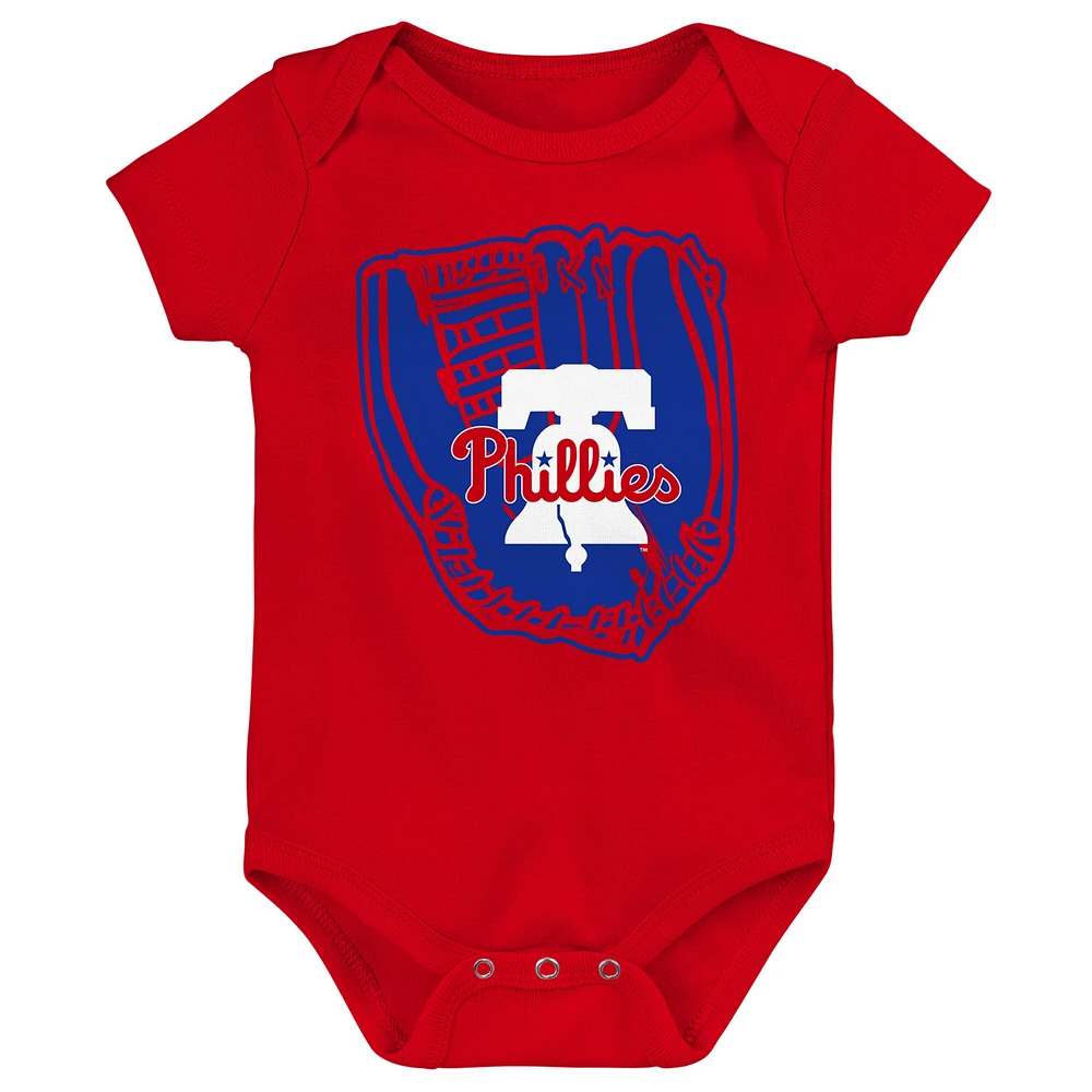 Ensemble de trois bodys joueur la ligue mineure des Phillies Philadelphie Royal/Rouge/Blanc pour bébé