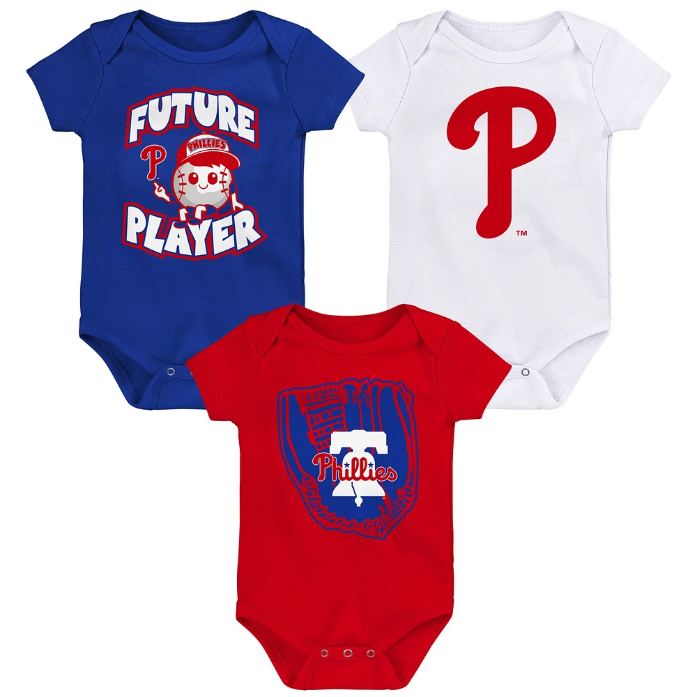 Ensemble de trois bodys joueur la ligue mineure des Phillies Philadelphie Royal/Rouge/Blanc pour bébé