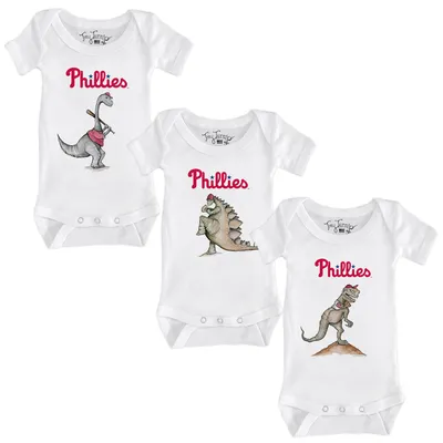 Philadelphia Phillies Tiny Turnip Infant 3-Piece Dinosaur Bodysuit Set - White