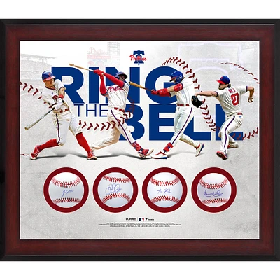 J.T. Realmuto Didi Gregorius Alec Bohm & Aaron Nola Philadelphia Phillies Framed Autographed Ring the Bell Four Baseball Shadowbox Collage