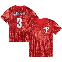 Haut à col en V sequins rouge avec nom et numéro des Philadelphia Phillies pour juniors Bryce Harper