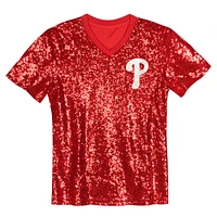 Haut à col en V sequins rouge avec nom et numéro des Philadelphia Phillies pour juniors Bryce Harper