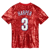 Haut à col en V sequins rouge avec nom et numéro des Philadelphia Phillies pour juniors Bryce Harper