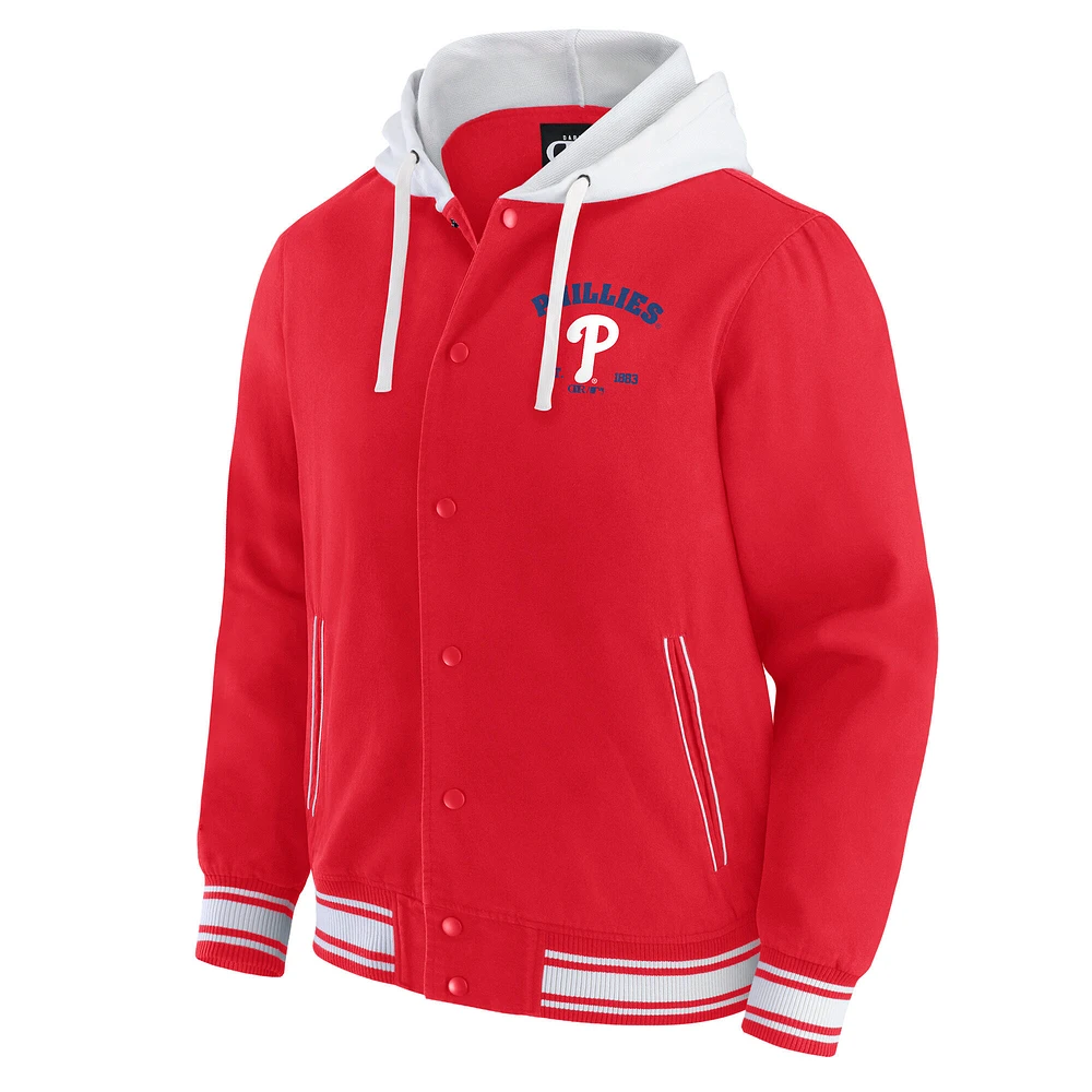 Veste à capuche boutons-pression complète pour homme Darius Rucker Collection by Fanatics, rouge, des Philadelphia Phillies