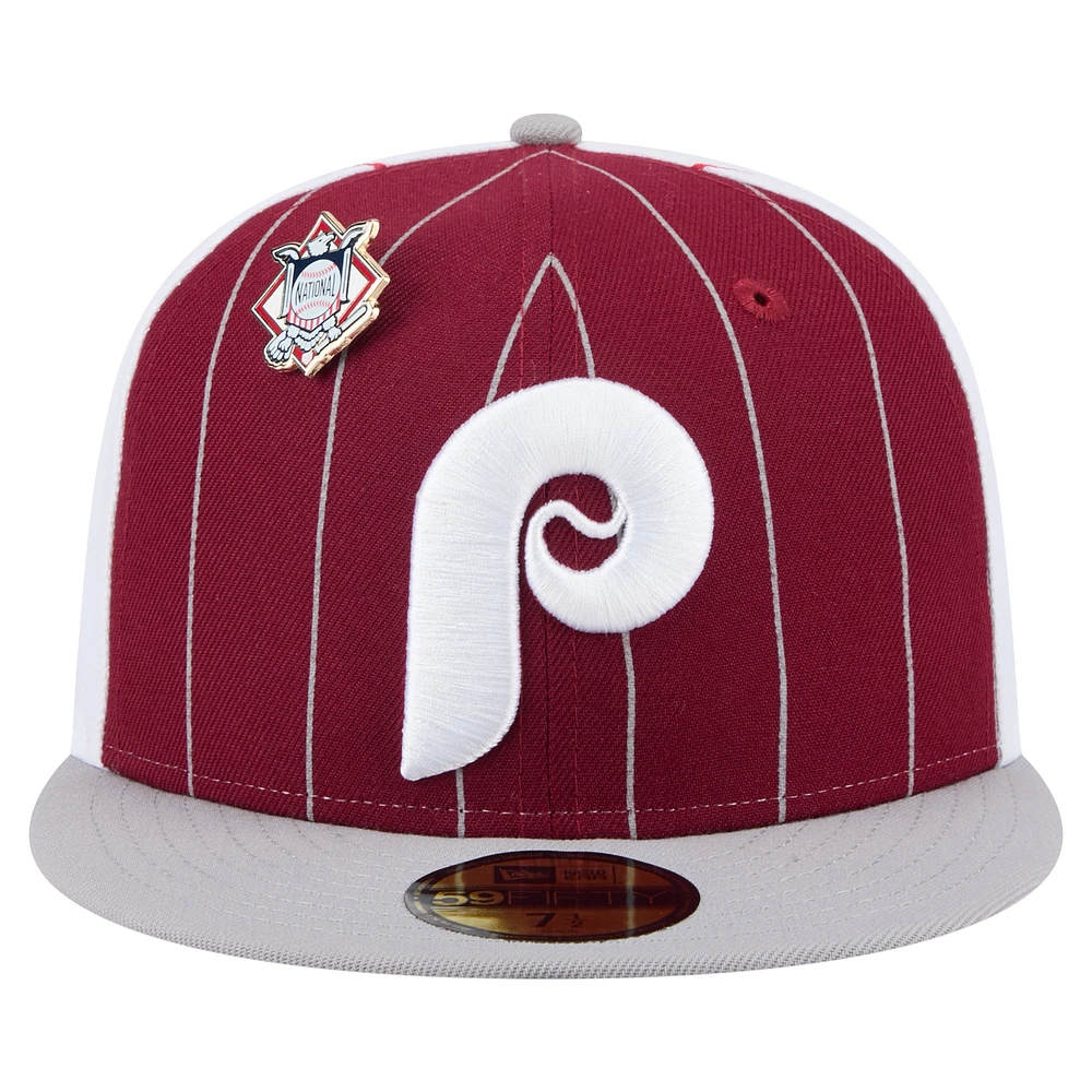 Men's New Era  Dark Red Philadelphia Phillies Pinstripe 59FIFTY Fitted Hat
