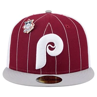 Men's New Era  Dark Red Philadelphia Phillies Pinstripe 59FIFTY Fitted Hat