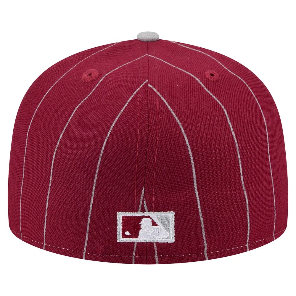 Men's New Era  Dark Red Philadelphia Phillies Pinstripe 59FIFTY Fitted Hat