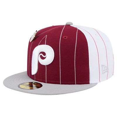 Men's New Era  Dark Red Philadelphia Phillies Pinstripe 59FIFTY Fitted Hat