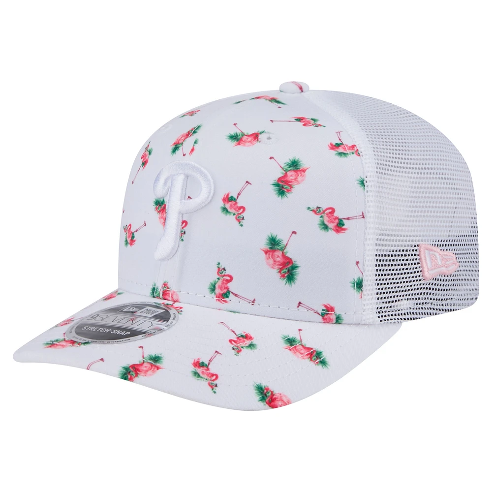 Men's New Era  White Philadelphia Phillies Flamingo Mesh Back 9SEVENTY Stretch-Snap Hat