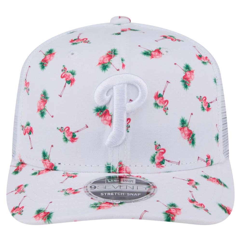 Men's New Era  White Philadelphia Phillies Flamingo Mesh Back 9SEVENTY Stretch-Snap Hat