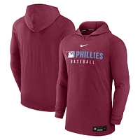 Men's Nike Heather Burgundy Philadelphia Phillies Authentic Collection Tri-Blend Performance Pullover Hoodie