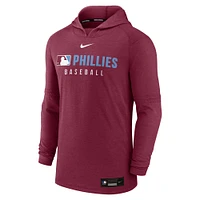 Men's Nike Heather Burgundy Philadelphia Phillies Authentic Collection Tri-Blend Performance Pullover Hoodie