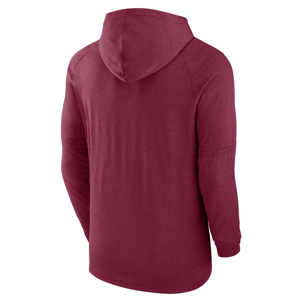 Men's Nike Heather Burgundy Philadelphia Phillies Authentic Collection Tri-Blend Performance Pullover Hoodie