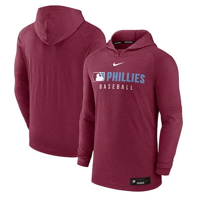Men's Nike Heather Burgundy Philadelphia Phillies Authentic Collection Tri-Blend Performance Pullover Hoodie