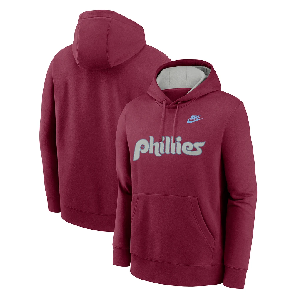 Men's Nike  Maroon Philadelphia Phillies Rewind Club Logo Pullover Hoodie