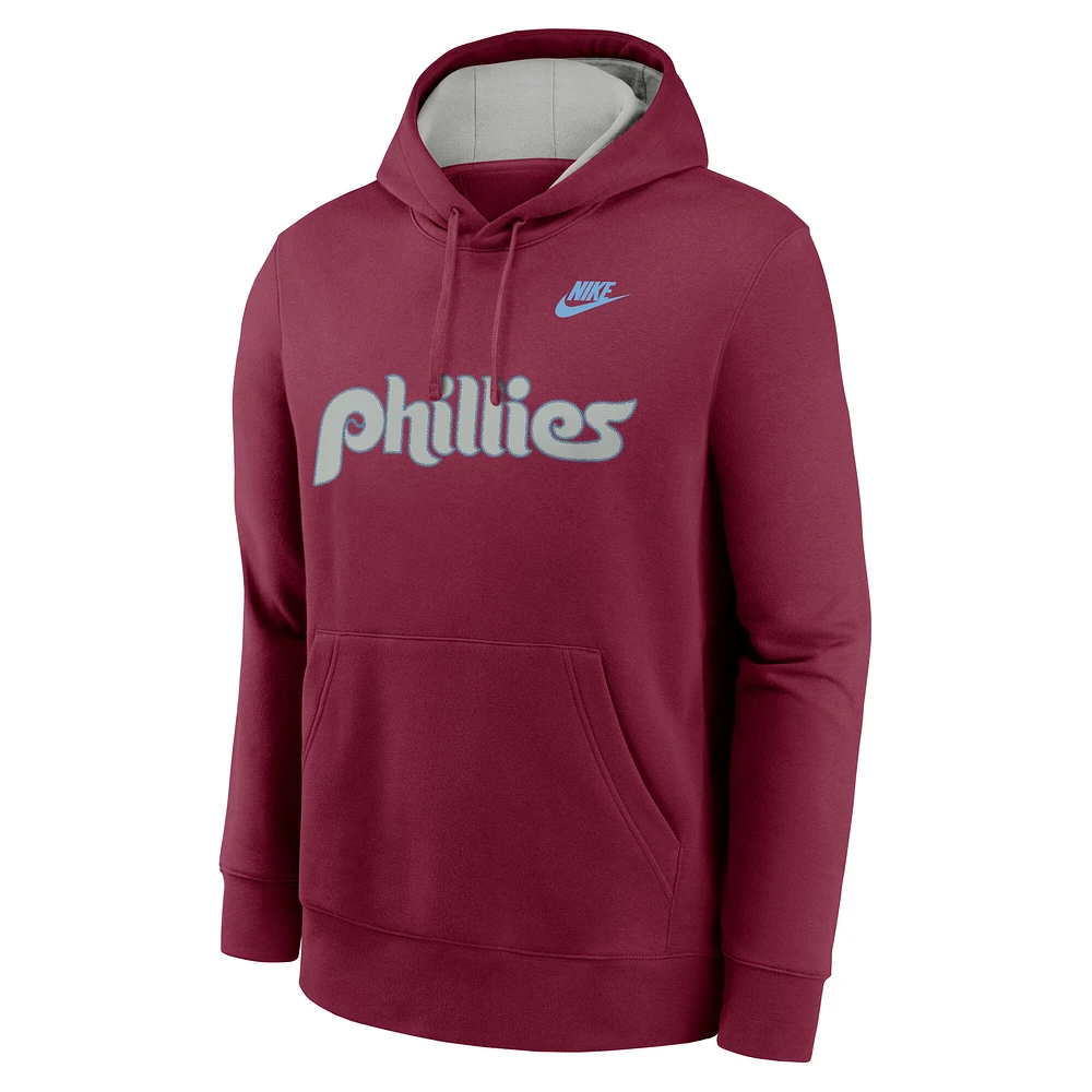 Men's Nike  Maroon Philadelphia Phillies Rewind Club Logo Pullover Hoodie