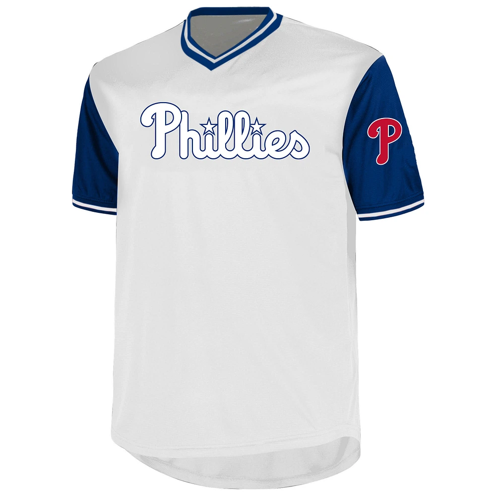 T-shirt à col en V Birdeye pour homme avec nom et numéro Big & Tall des Philadelphia Phillies, profil Bryce Harper, blanc