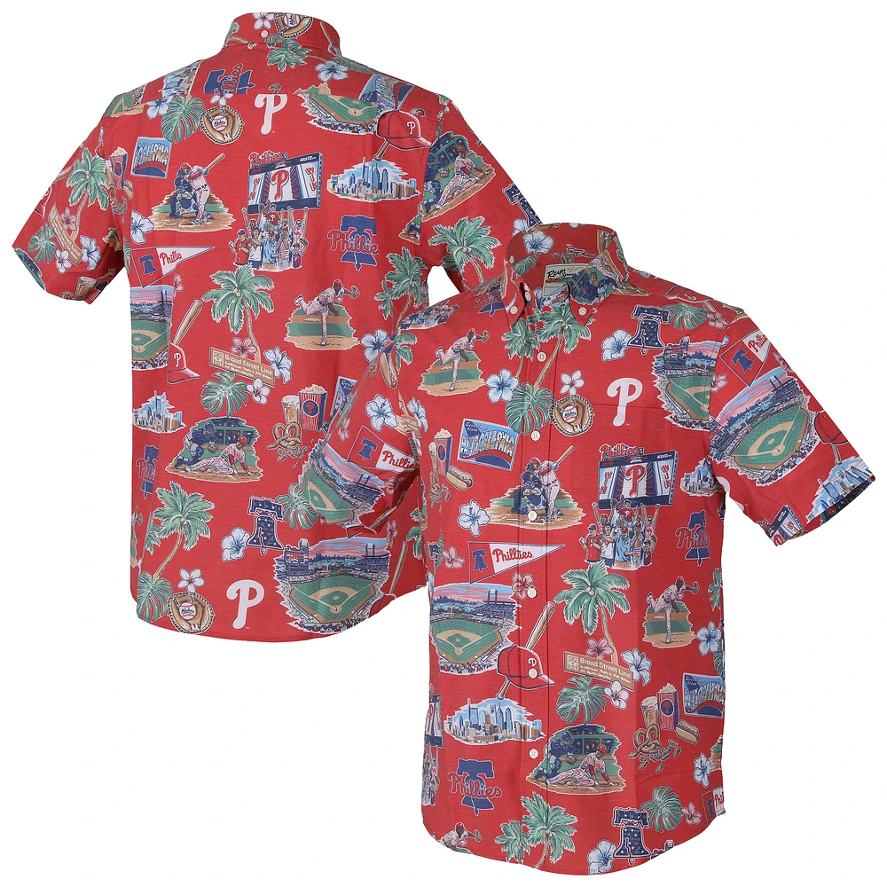Men's Reyn Spooner  Red Philadelphia Phillies Scenic Tri-Blend Button-Down Shirt
