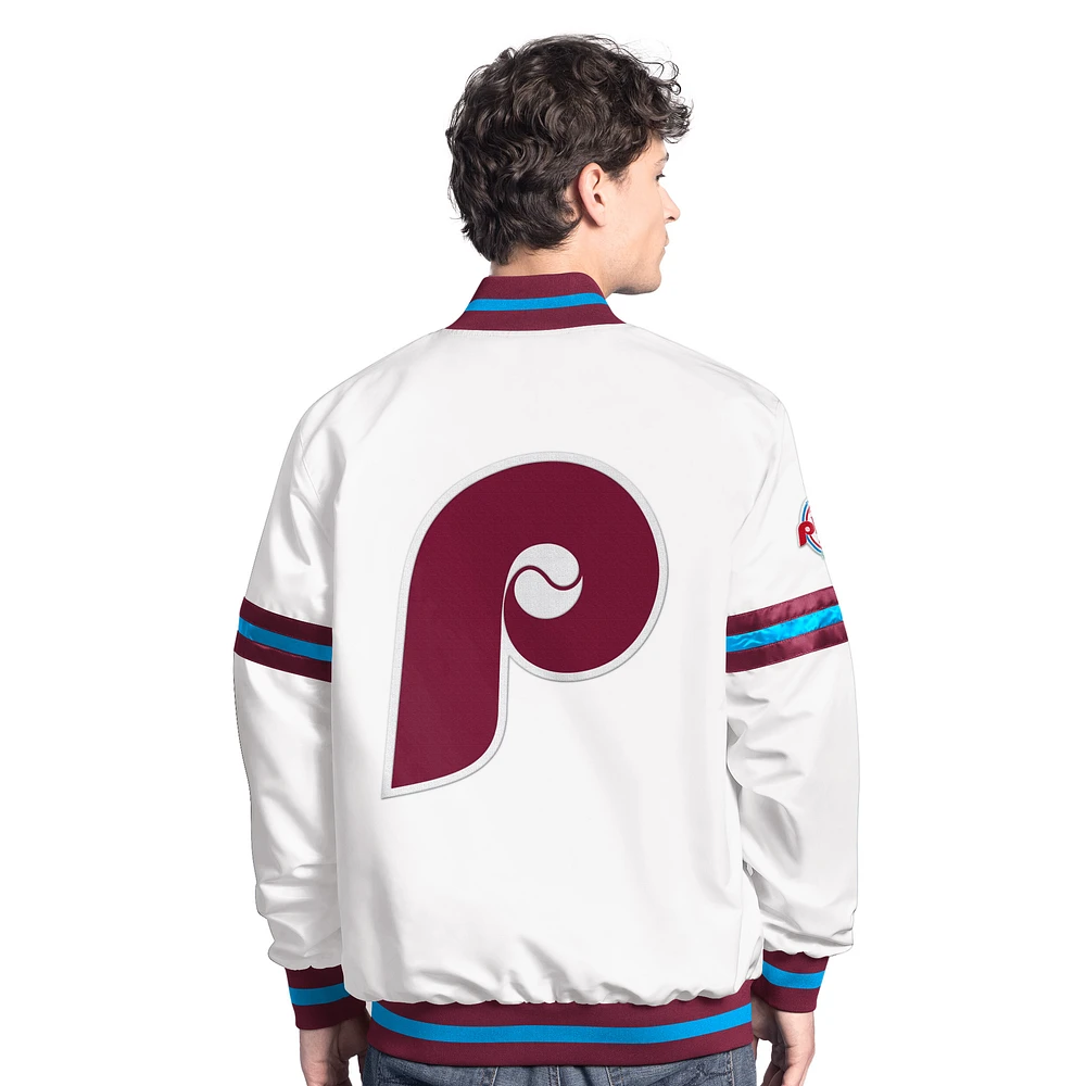 Veste universitaire blanche à boutons-pression Cooperstown Scout des Philadelphia Phillies pour homme