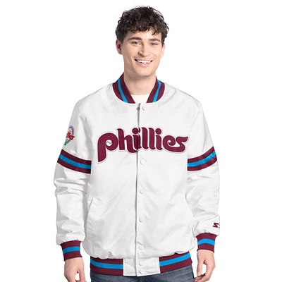 Veste universitaire blanche à boutons-pression Cooperstown Scout des Philadelphia Phillies pour homme